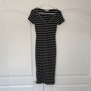 Heart Hips Black and White Striped Midi Dress
